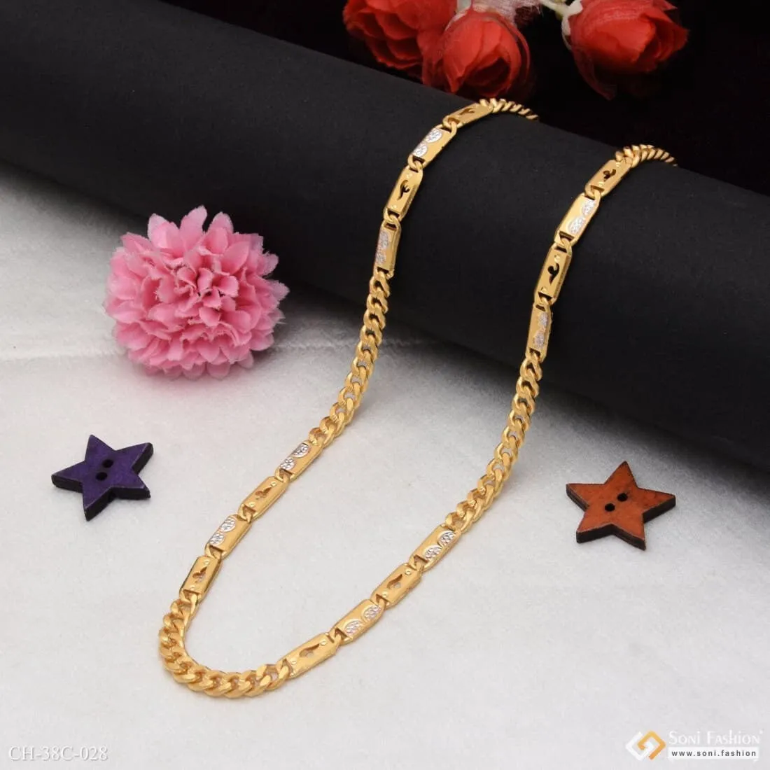 1 Gram Gold Forming Heart nawabi Finely Detailed Design Chain for Men - Style C028