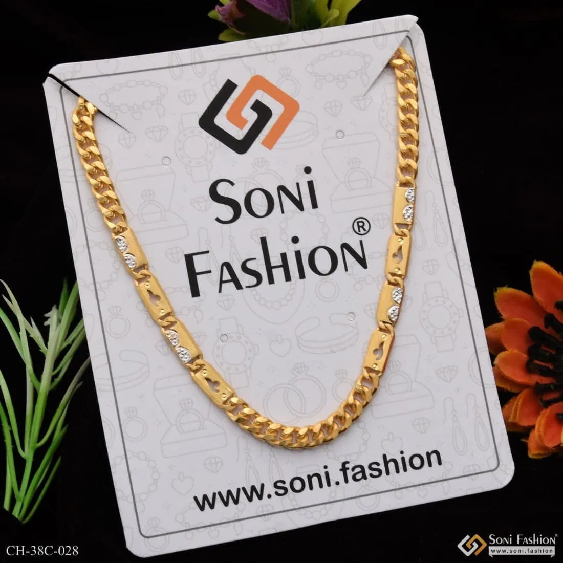 1 Gram Gold Forming Heart nawabi Finely Detailed Design Chain for Men - Style C028
