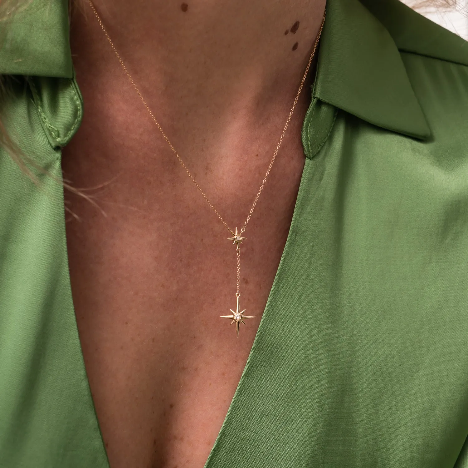 14k Gold & Diamond North Star Double Pendant