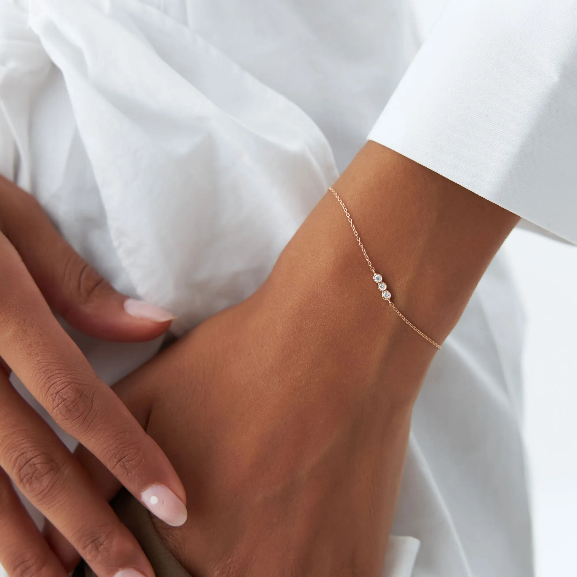 14K Gold Trio Diamond Bracelet with Thin Chain