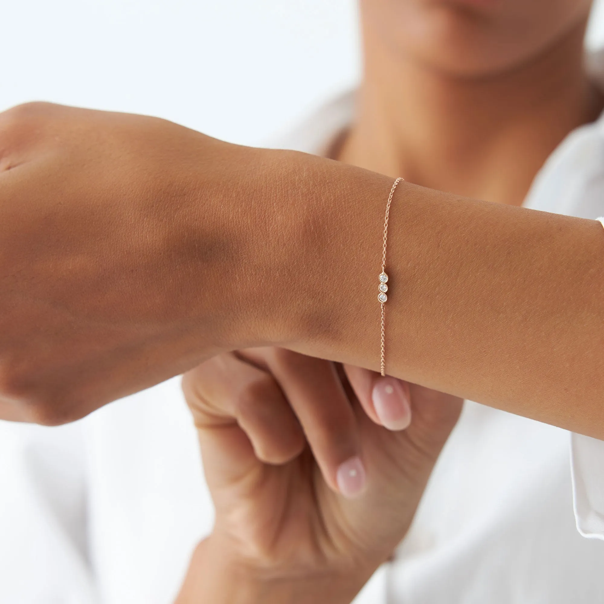 14K Gold Trio Diamond Bracelet with Thin Chain