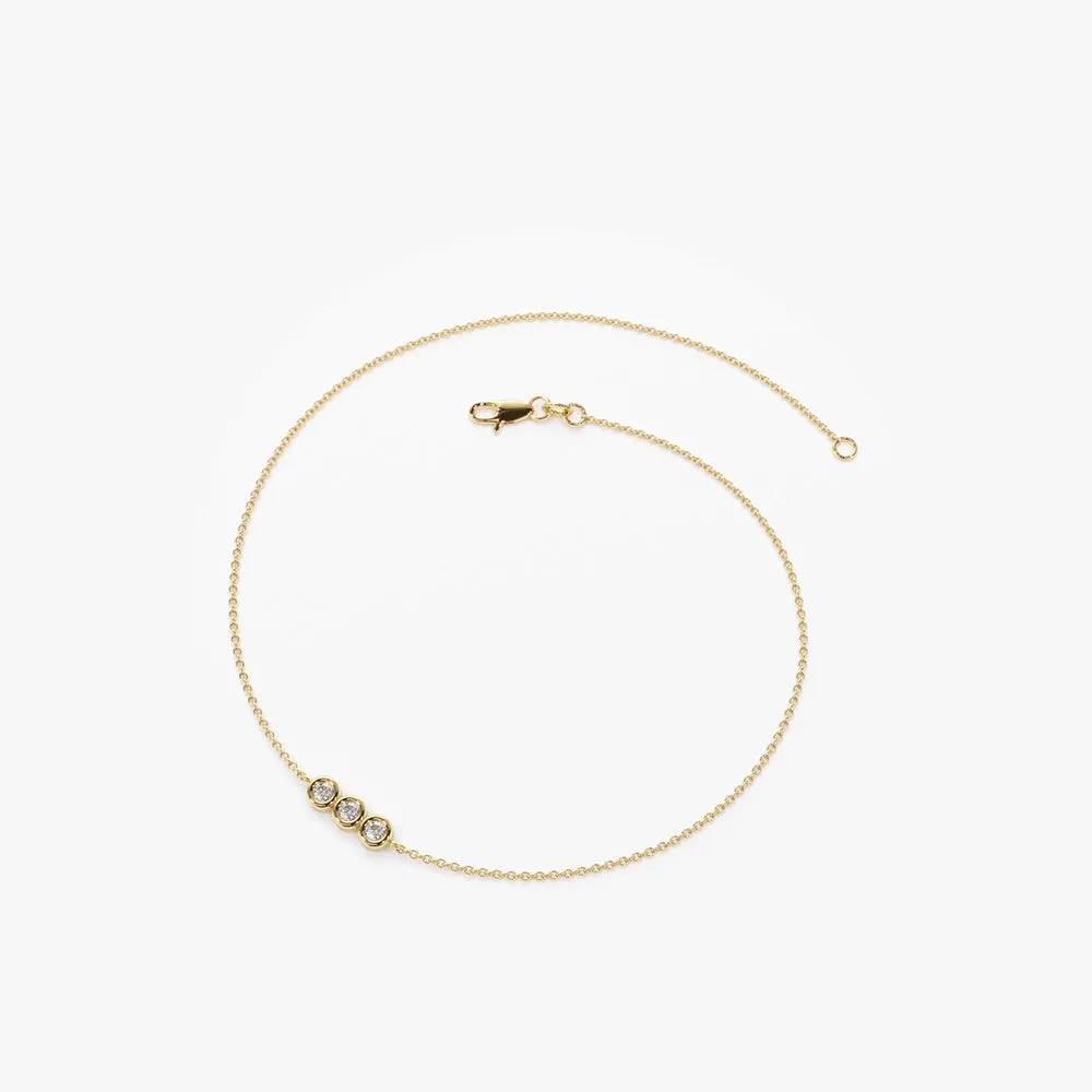 14K Gold Trio Diamond Bracelet with Thin Chain