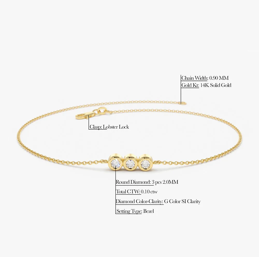 14K Gold Trio Diamond Bracelet with Thin Chain