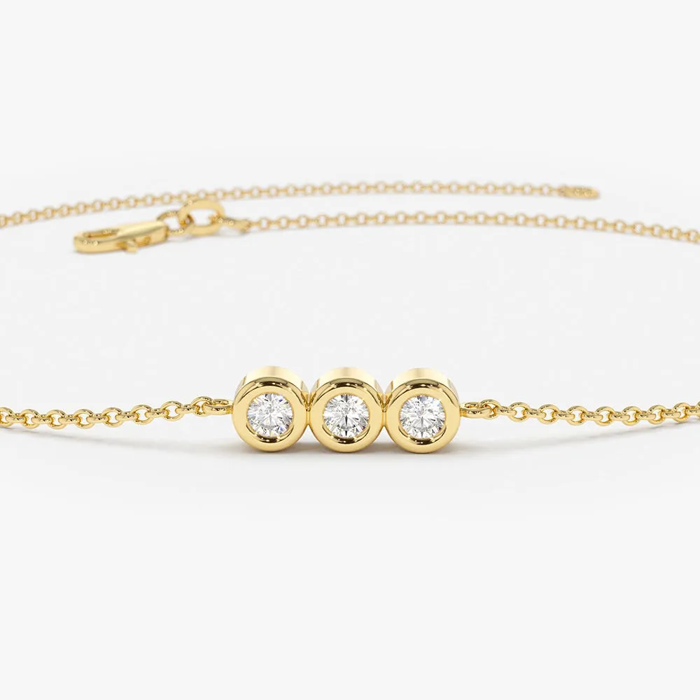 14K Gold Trio Diamond Bracelet with Thin Chain