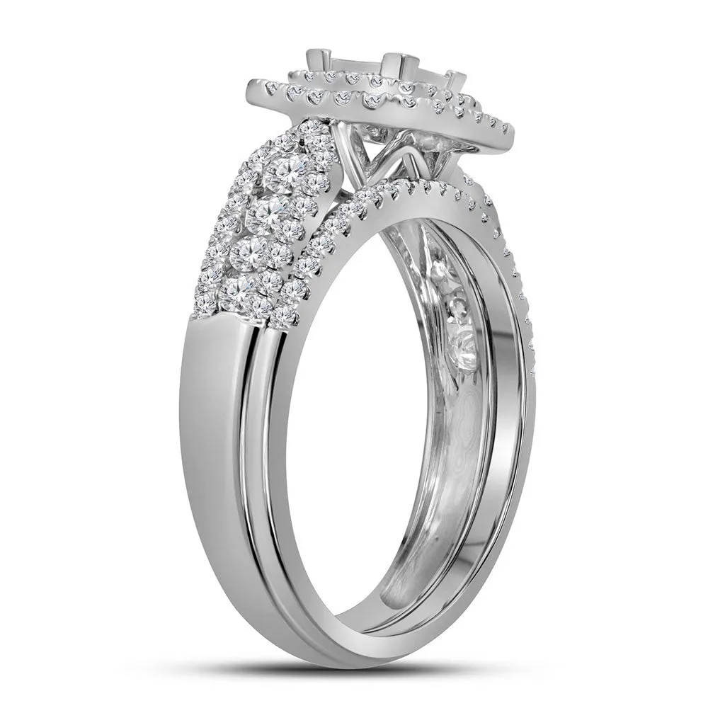 14kt White Gold Princess Diamond Bridal Wedding Ring Band Set 1 Cttw