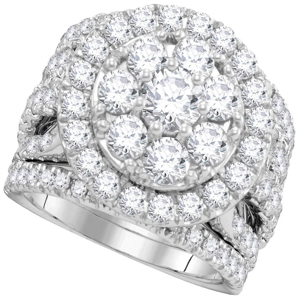 14kt White Gold Round Diamond Halo Cluster Bridal Wedding Ring Band Set 4 Cttw