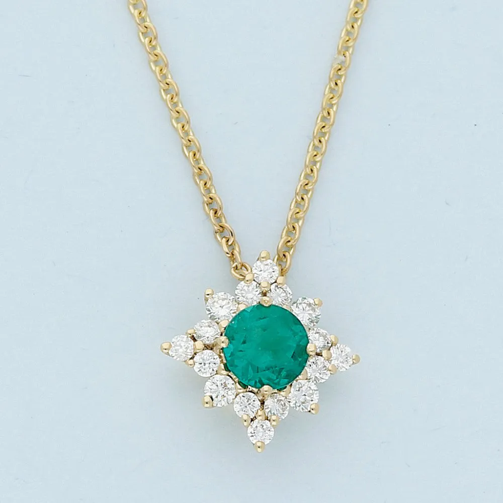 18ct Yellow Gold Emerald and Diamond Necklace