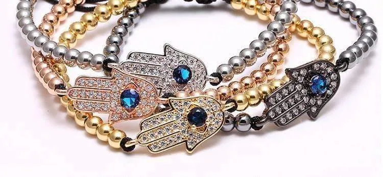 18K Gold Plated Beads Hamsa Hand Unisex Bracelet