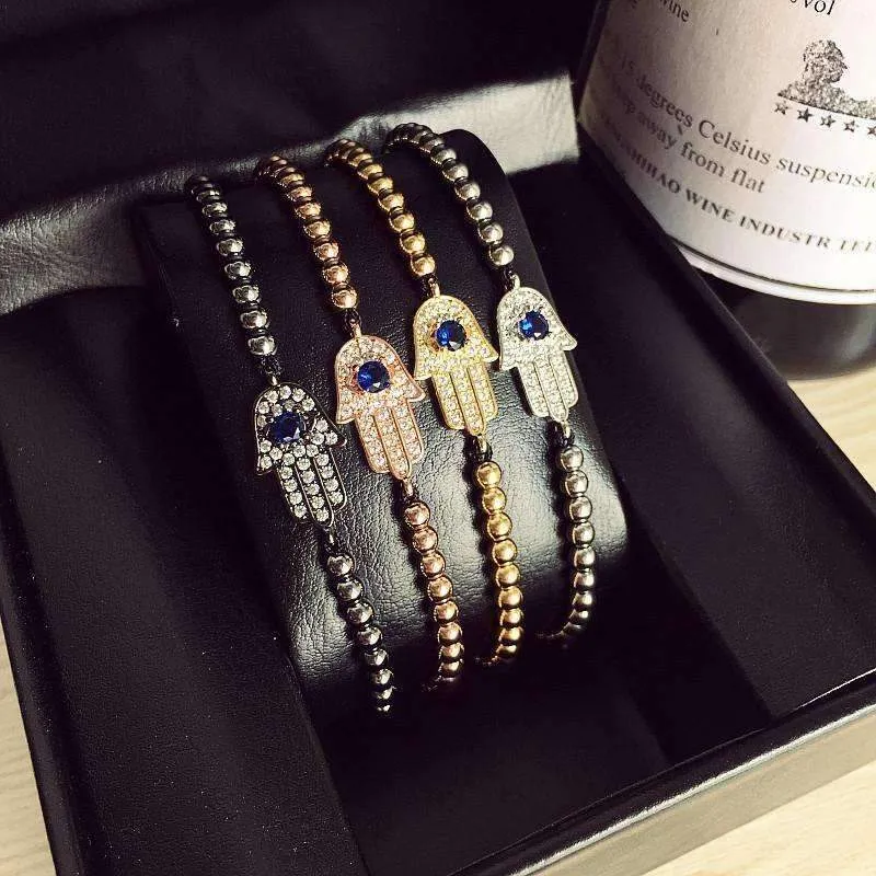 18K Gold Plated Beads Hamsa Hand Unisex Bracelet
