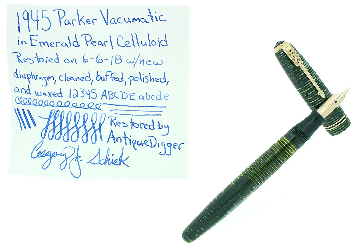 1945 PARKER EMERALD PEARL VACUMATIC FOUNTAIN PEN RESTORED GORGEOUS COLOR