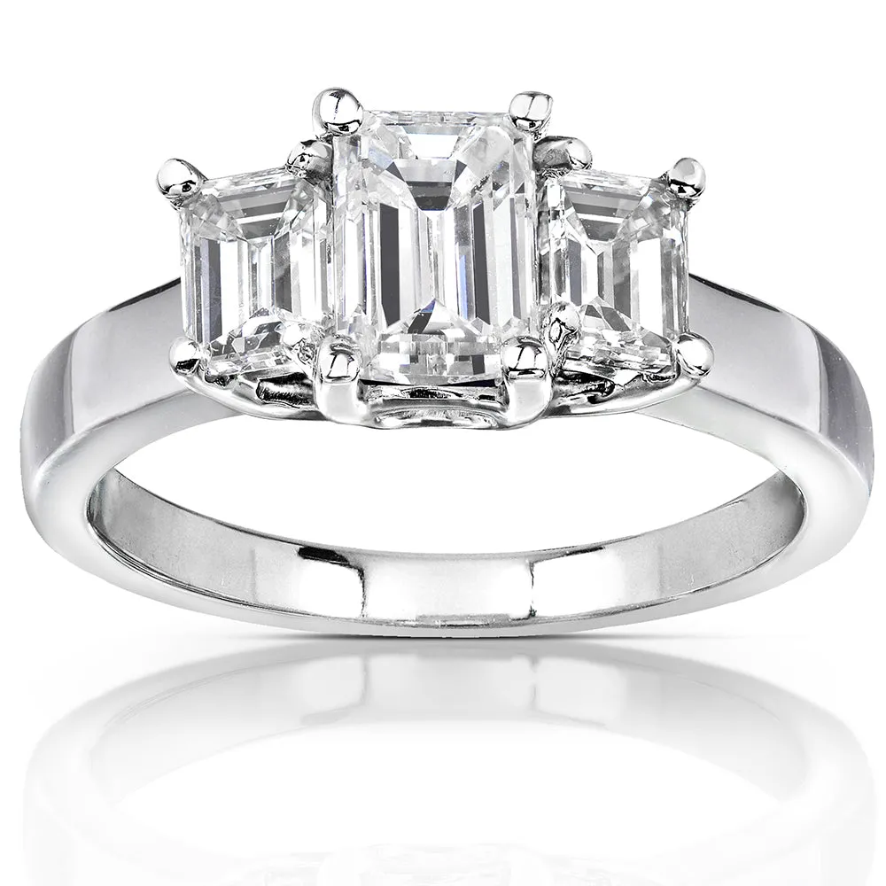 1ct Emerald-cut Moissanite 3-Stone