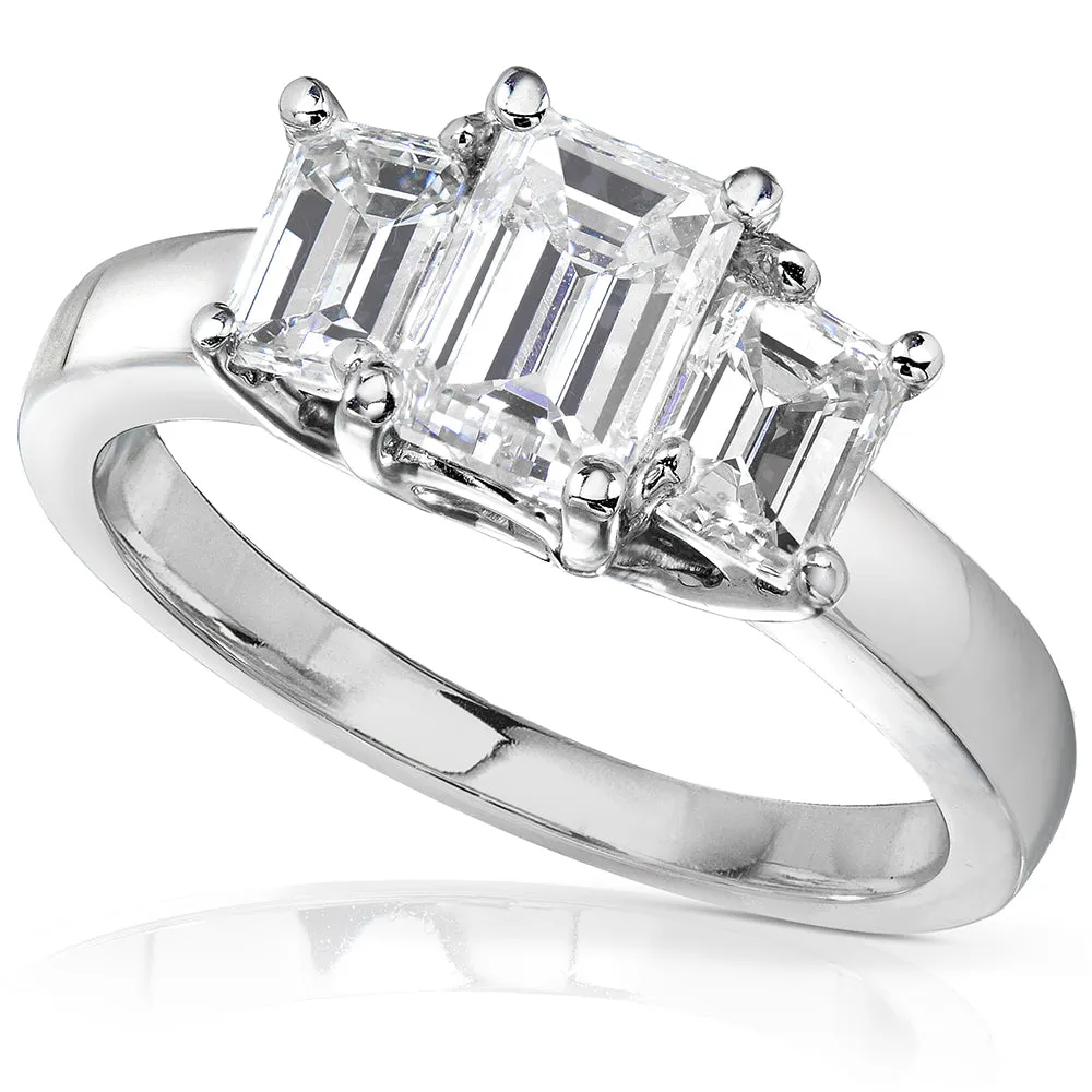 1ct Emerald-cut Moissanite 3-Stone