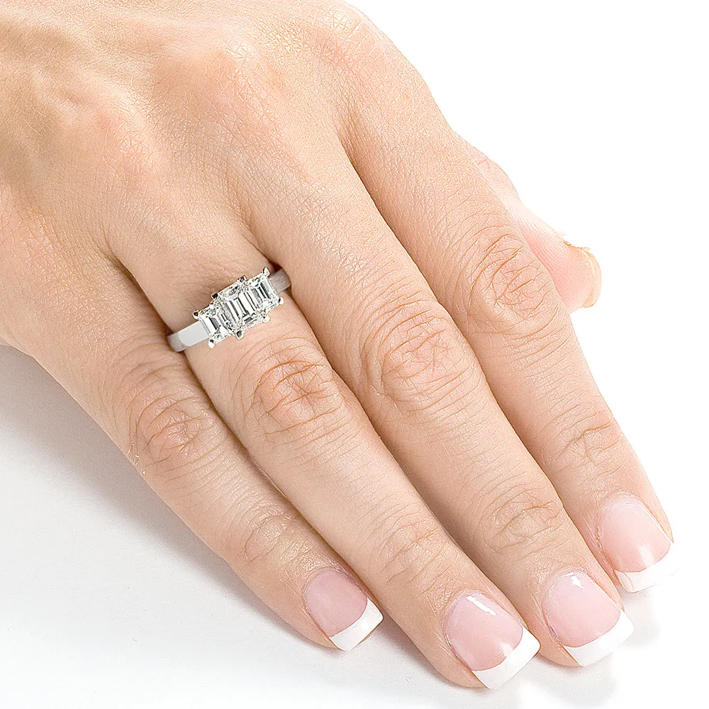 1ct Emerald-cut Moissanite 3-Stone