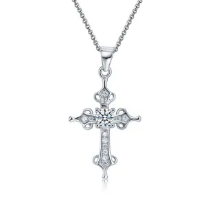 925 Sterling Silver Cross Pendant Necklace Round Cut Created Diamond Jewelry XFN8027
