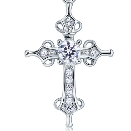 925 Sterling Silver Cross Pendant Necklace Round Cut Created Diamond Jewelry XFN8027