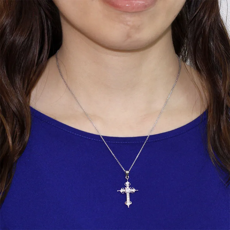 925 Sterling Silver Cross Pendant Necklace Round Cut Created Diamond Jewelry XFN8027