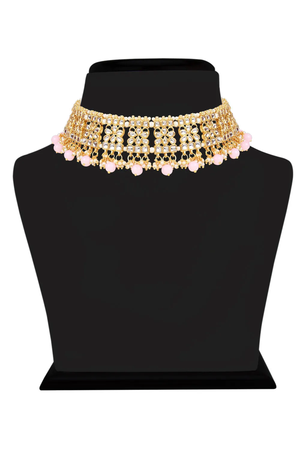 Alloy Necklace with Earrings and Maang Tikka in pink
