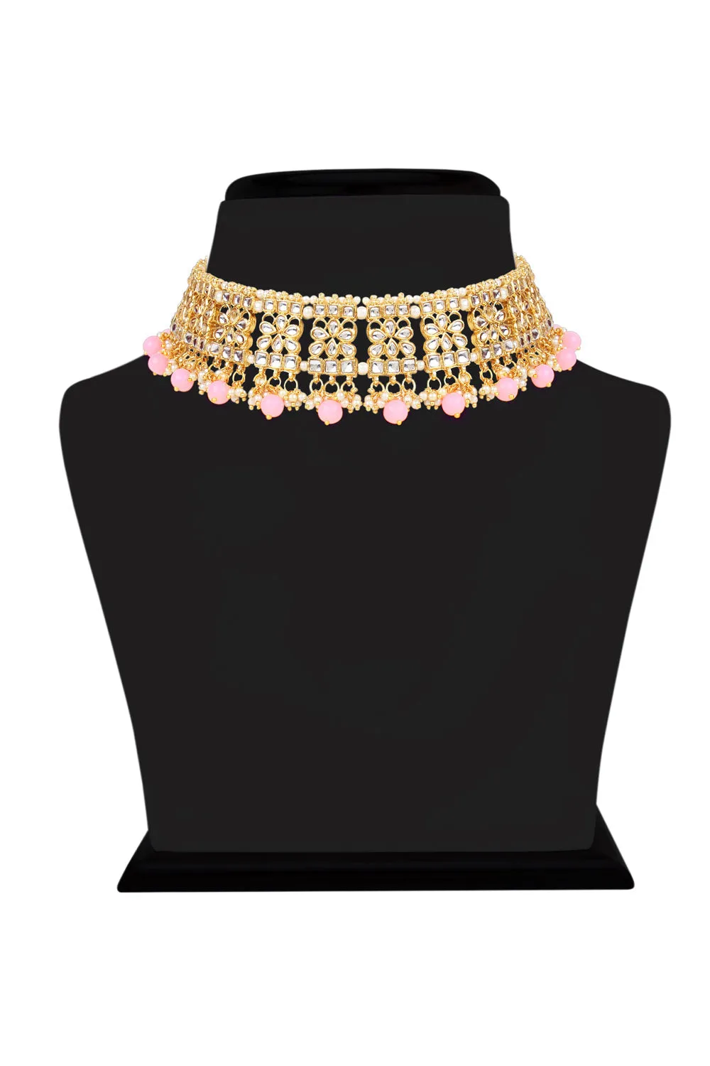 Alloy Necklace with Earrings and Maang Tikka in pink