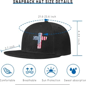 American Flag Cross Snapback Hats for Men Christian Hats Flat Bill Brim Hats for Men Snap Back Hats Black Baseball Cap Boys