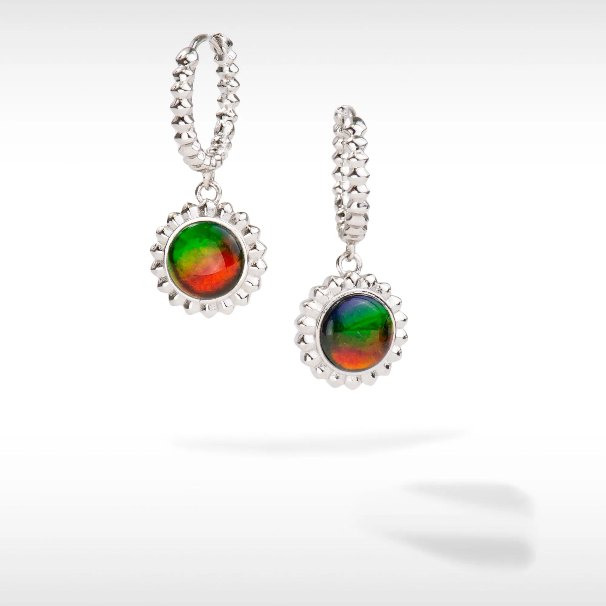 Ammolite Earrings Sterling Silver SOLSTICE Round Ammolite Earrings