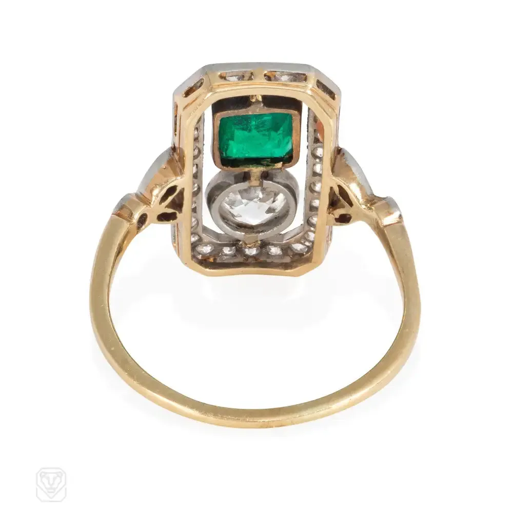 Antique Edwardian diamond and emerald ring