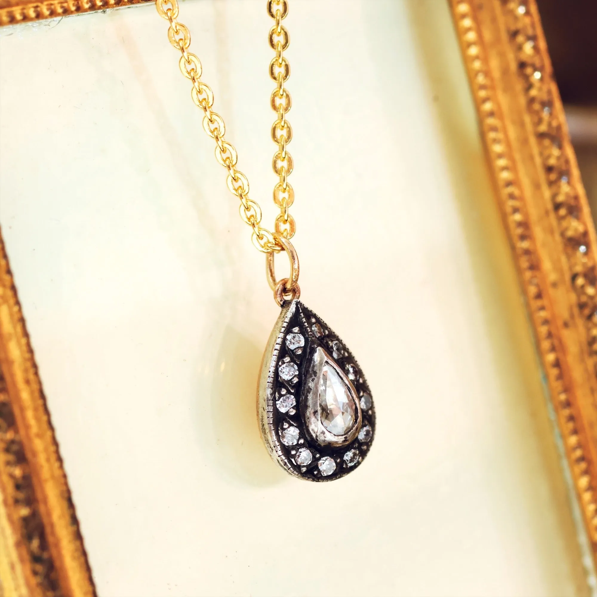 Antique Pear Shaped Rose Diamond Pendant