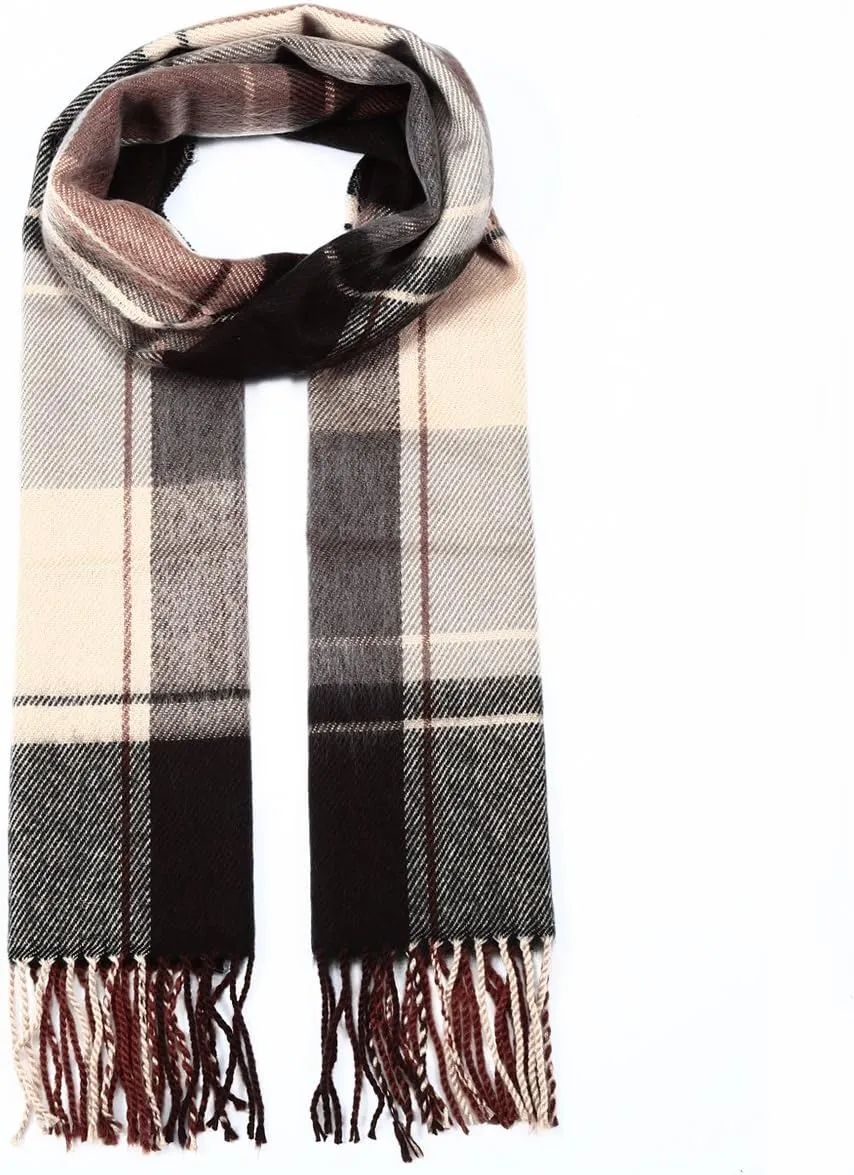 A.WAVE Softer than Cashmere Wool Touch Tassel Ends Plaid Check Solid Scarf