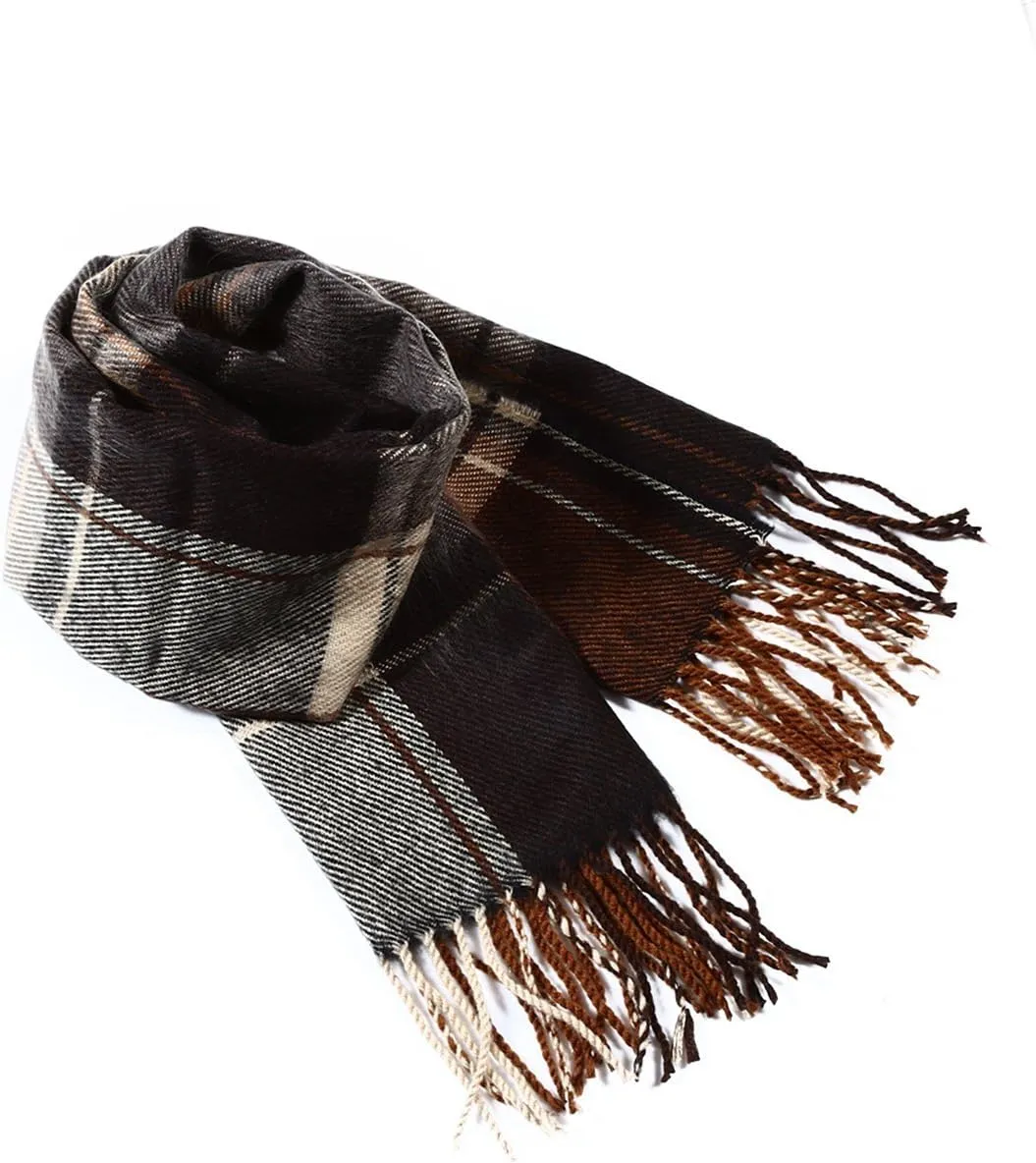 A.WAVE Softer than Cashmere Wool Touch Tassel Ends Plaid Check Solid Scarf