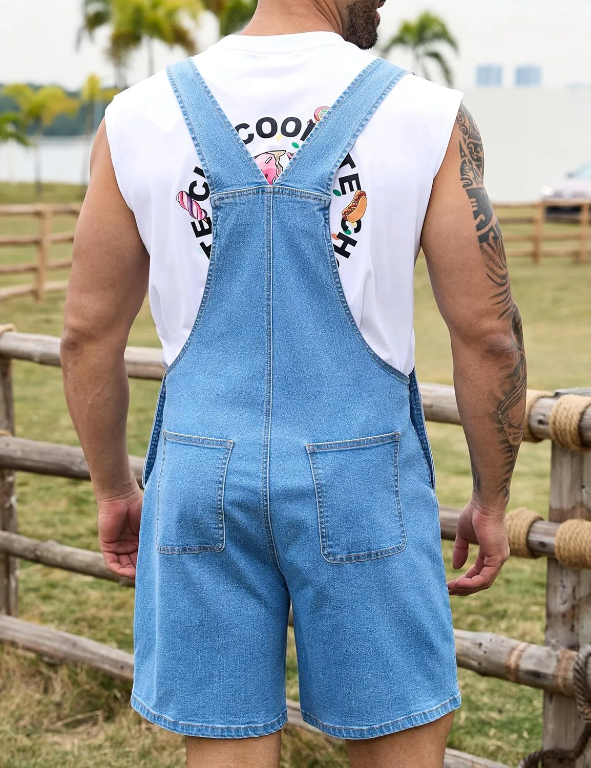 Bindefon Denim Overalls for Men Jean Shorts Jumpsuit Work Bibs Coveralls with Zipper