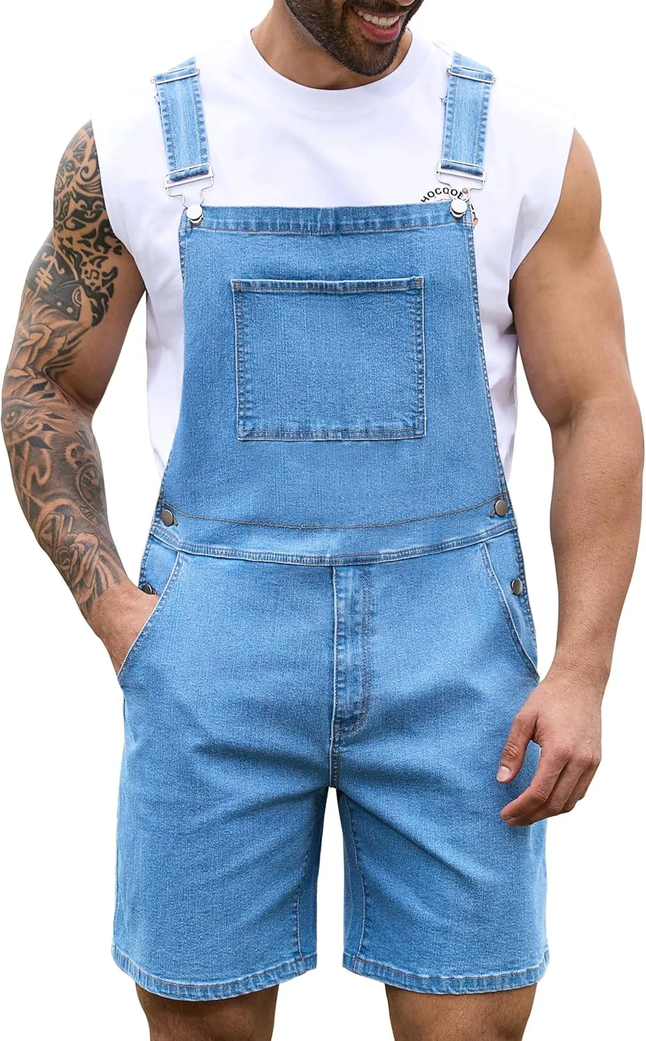 Bindefon Denim Overalls for Men Jean Shorts Jumpsuit Work Bibs Coveralls with Zipper