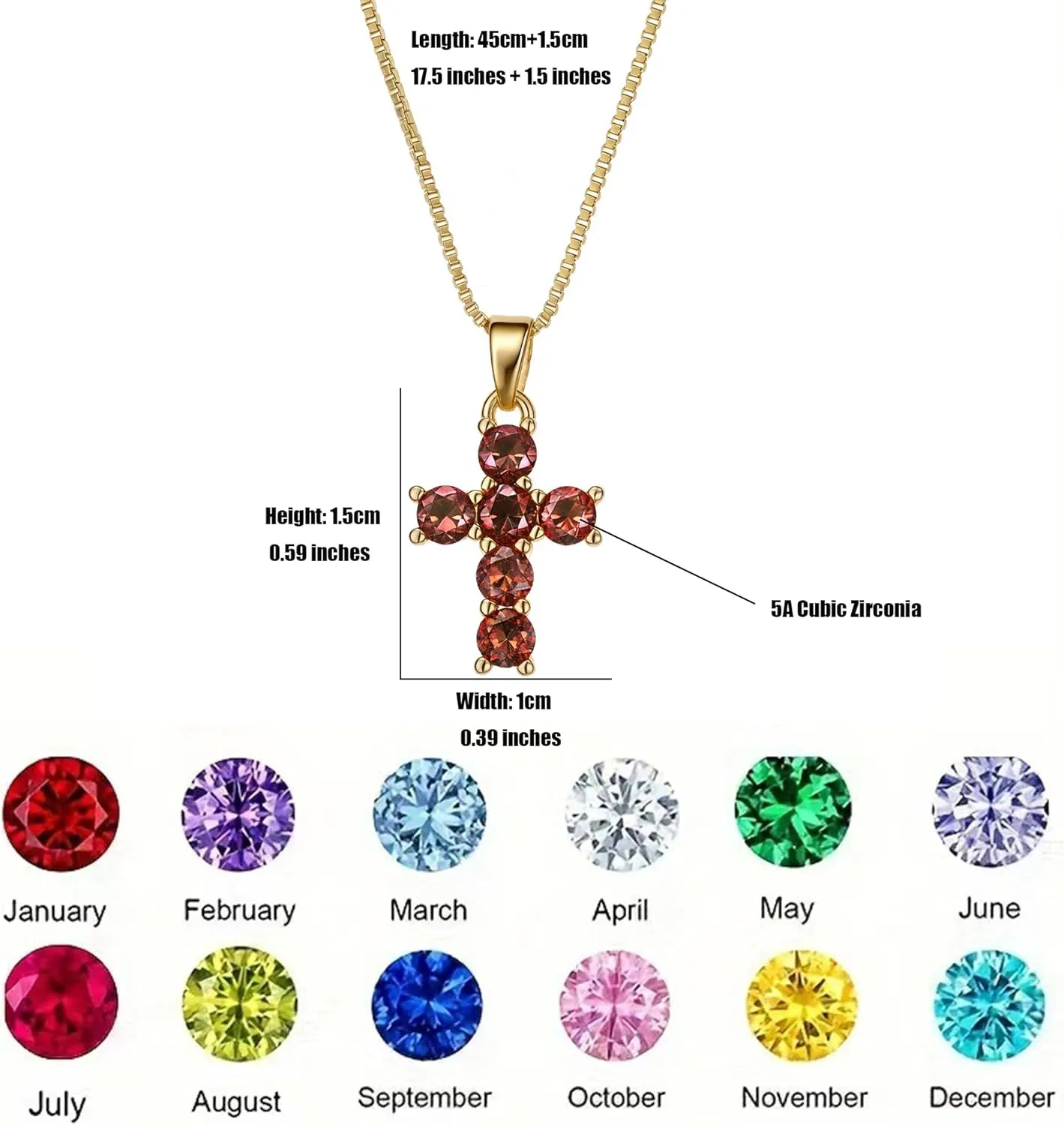 Birthstone Necklace for Women ?C Dainty Gold Cross Necklaces with Cubic Zirconia Pendant 14k Gold Plated Gift