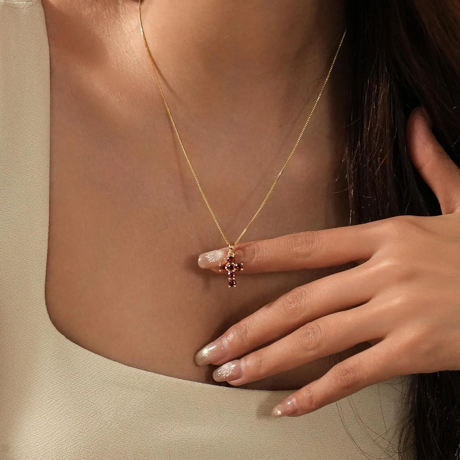Birthstone Necklace for Women ?C Dainty Gold Cross Necklaces with Cubic Zirconia Pendant 14k Gold Plated Gift
