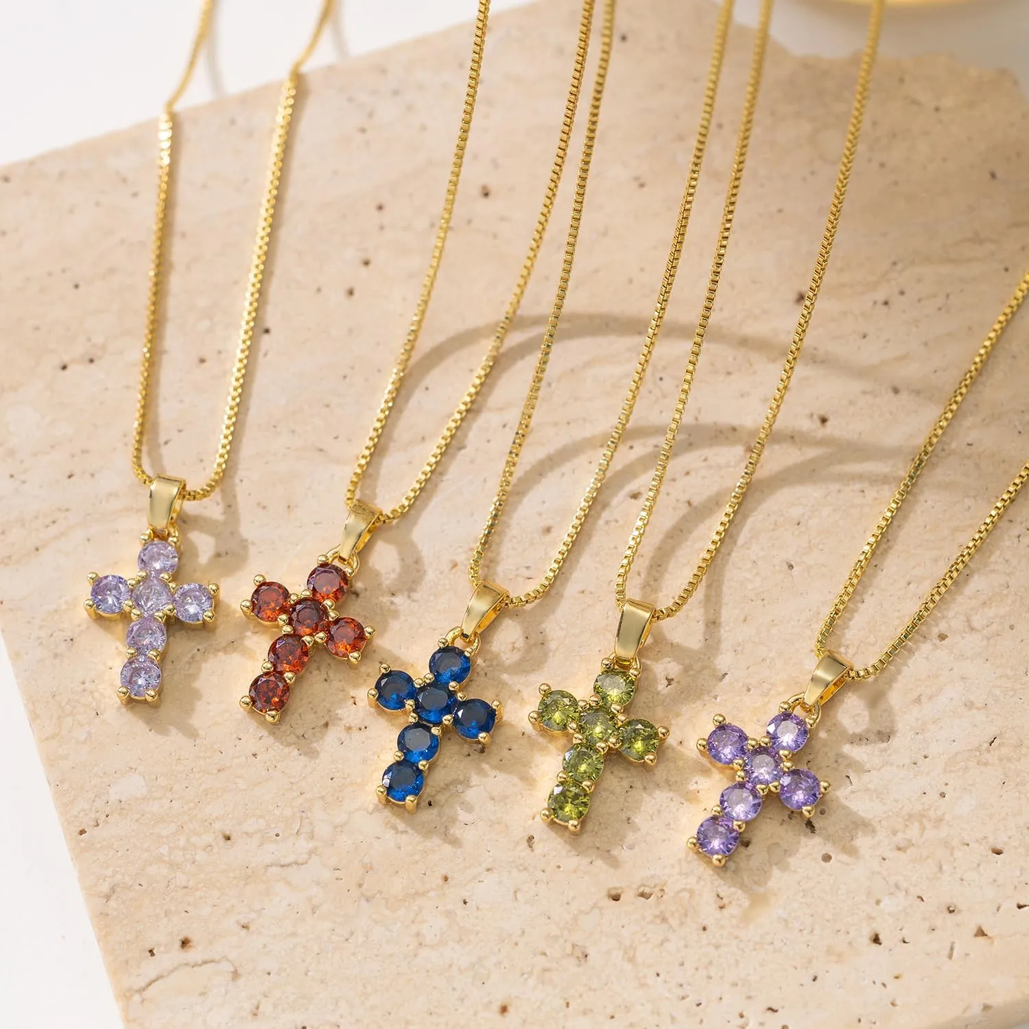 Birthstone Necklace for Women ?C Dainty Gold Cross Necklaces with Cubic Zirconia Pendant 14k Gold Plated Gift