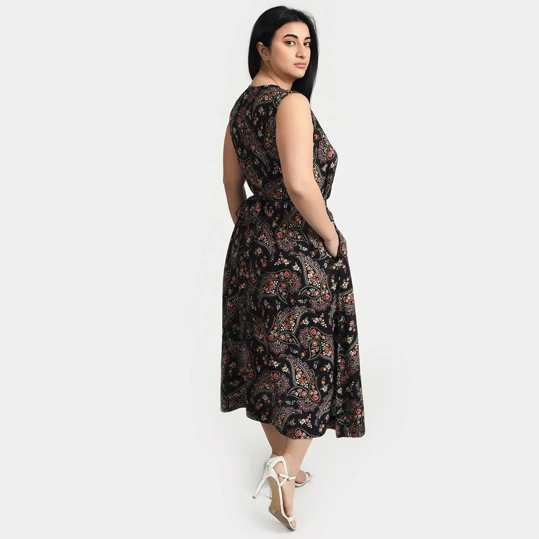 Black Belted Sleeveless Midi Dress Size 14-30 B4