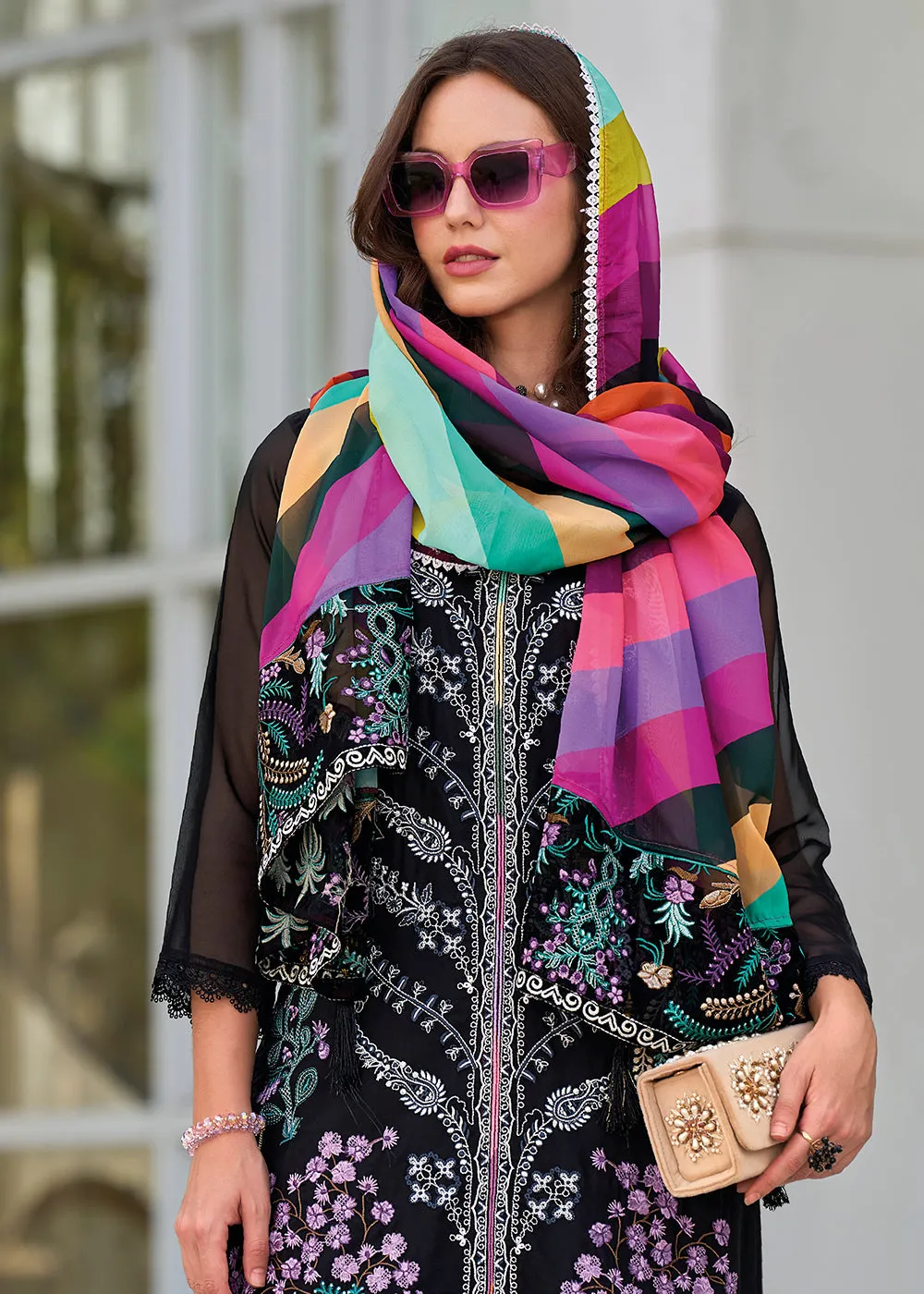 Black Fancy Embroidered Organza Pant Style Salwar Suit