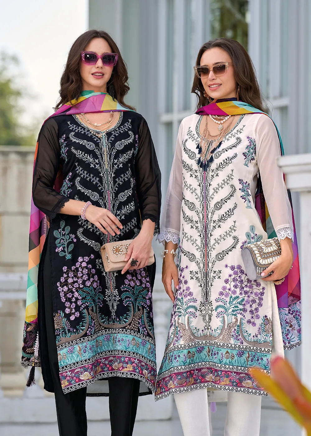 Black Fancy Embroidered Organza Pant Style Salwar Suit
