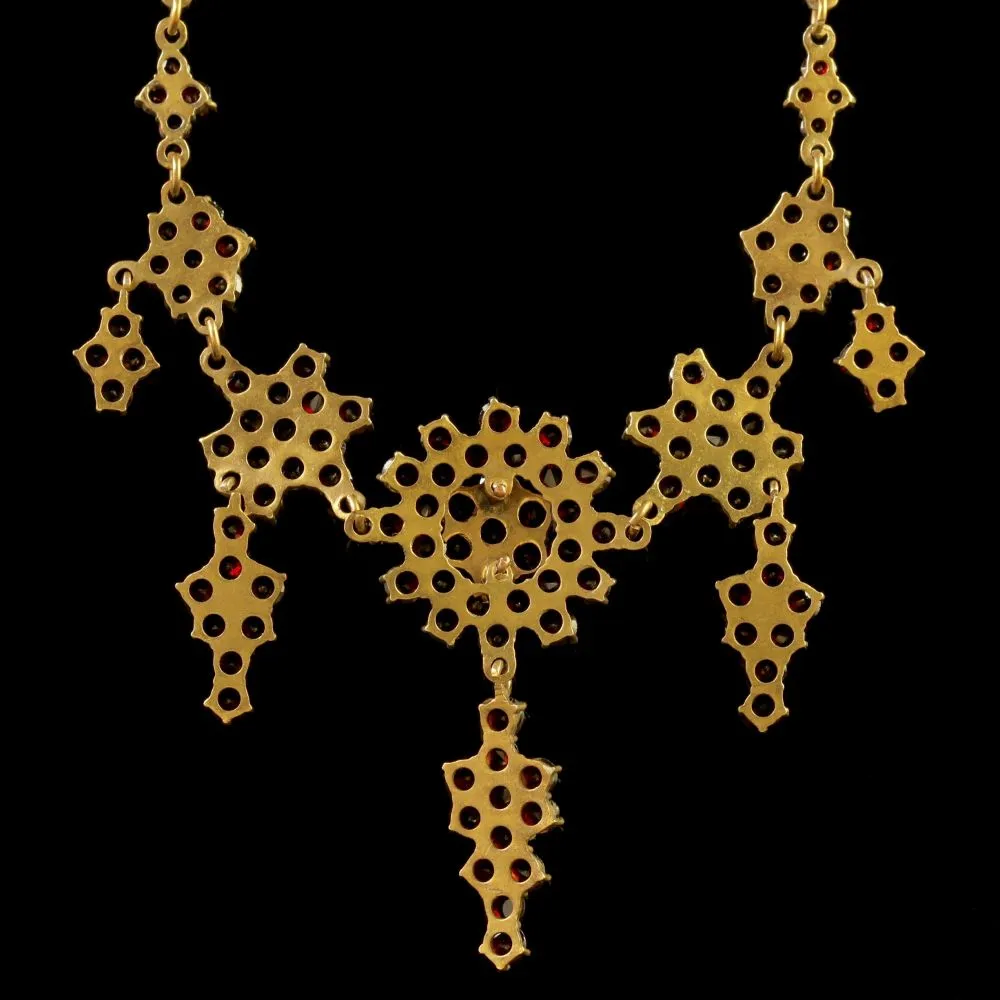 Bohemian Garnet Gold Drop Necklace