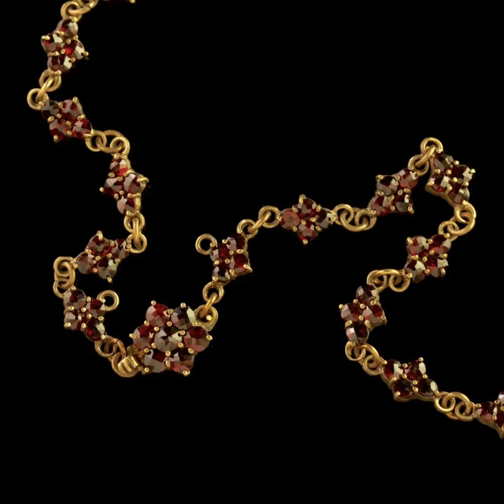 Bohemian Garnet Gold Drop Necklace