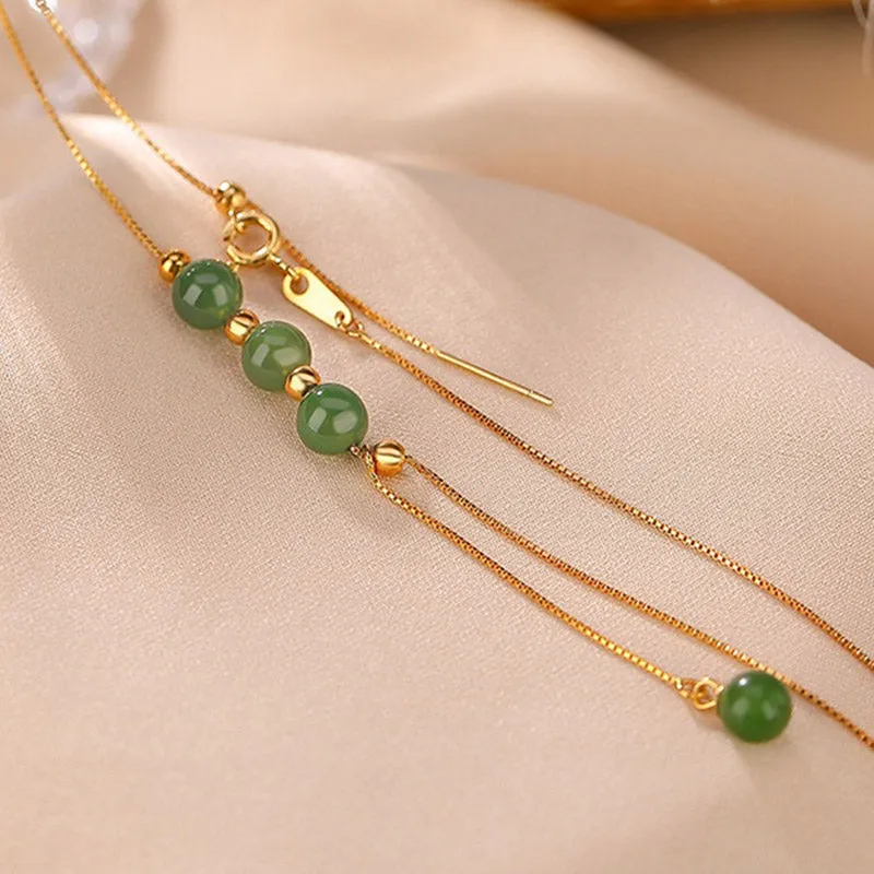 Buddha Stones 925 Sterling Silver Cyan Jade Beads Healing Necklace Pendant