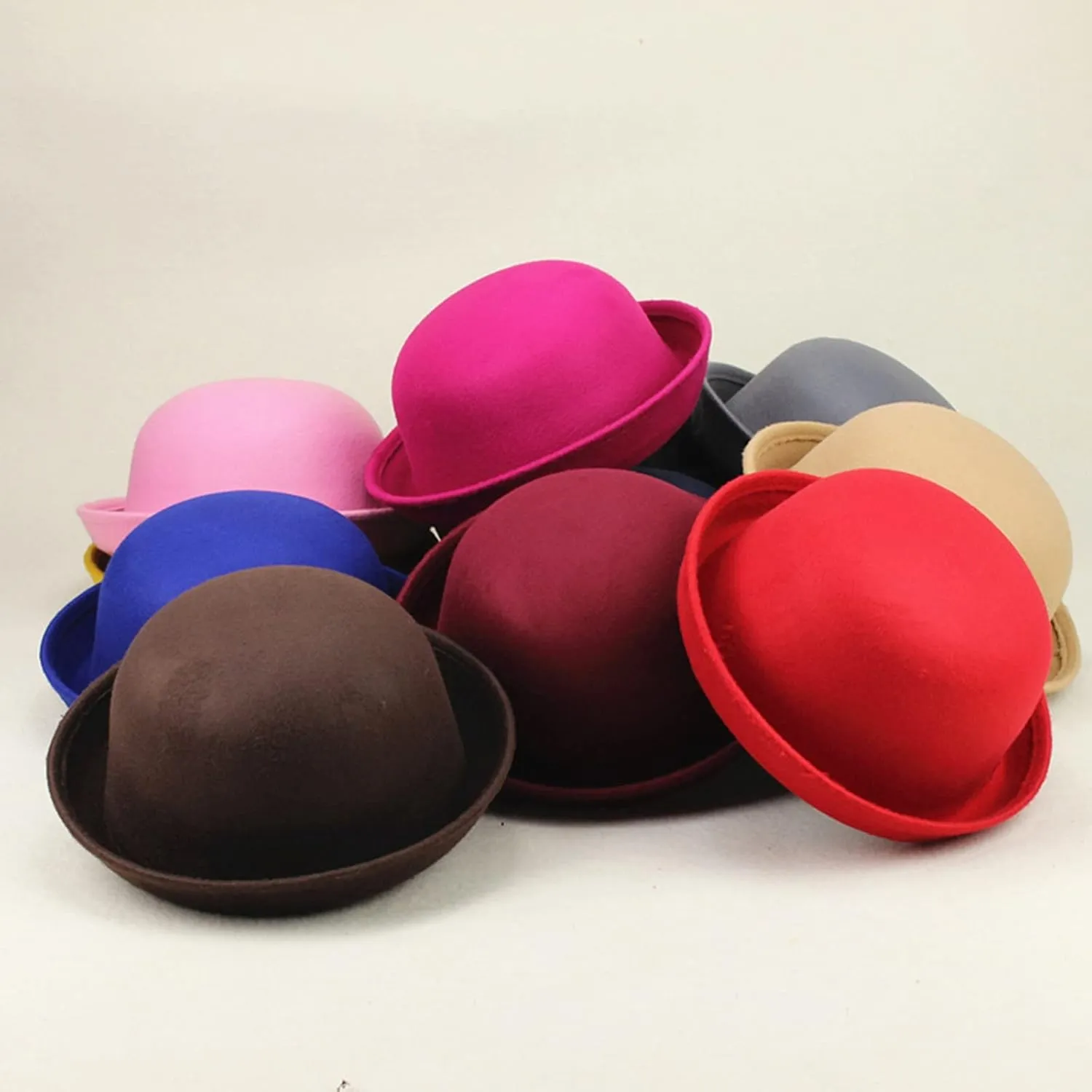Classic Bowler Hat Fedora Hats Winter Men Women Woolen Roll-up Brim Cloche Hats Trendy Woolen Bowler Hat