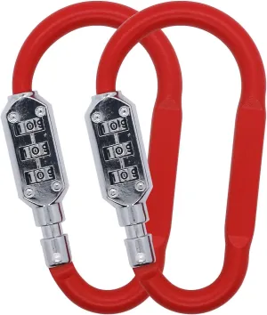 Combination Carabiner Clips,V-Resourcing Resettable 3 Dial Digit Combination Lock Carabiner Keychain,for Suitcase Luggage Travel Baggage Backpack (D Shaped, Large Size, Red, 2 Pack)