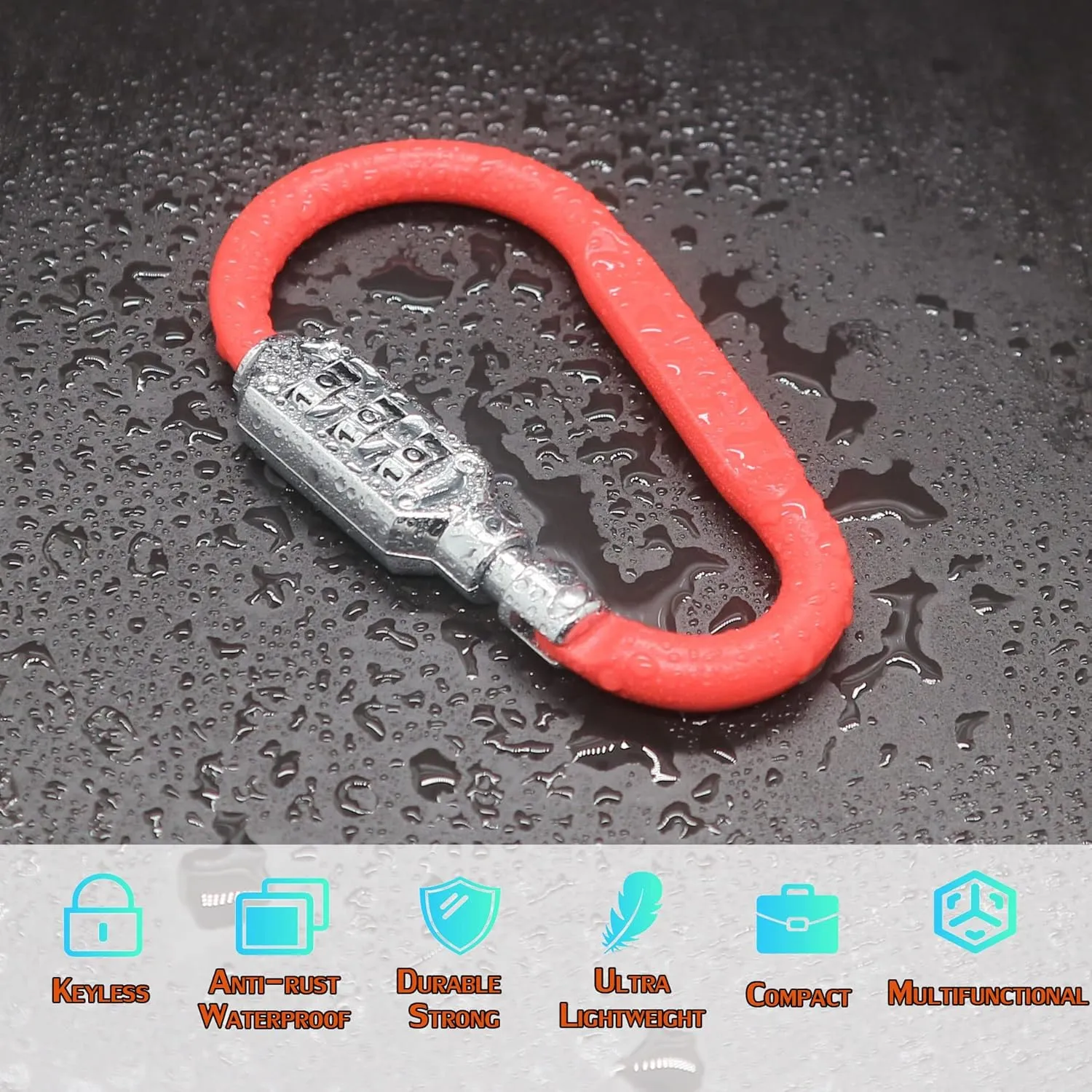 Combination Carabiner Clips,V-Resourcing Resettable 3 Dial Digit Combination Lock Carabiner Keychain,for Suitcase Luggage Travel Baggage Backpack (D Shaped, Large Size, Red, 2 Pack)