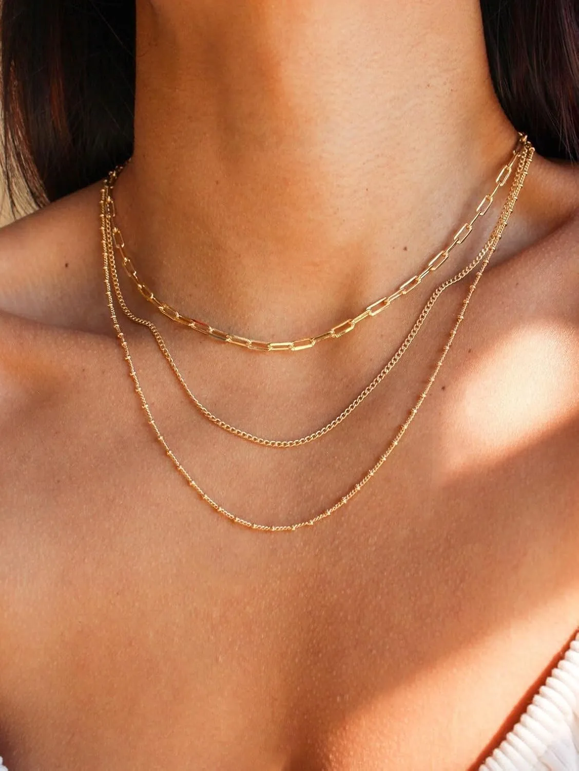 CONRAN KREMIX Waterproof Gold Necklace Layered Necklaces for Women Non Tarnish,18k Gold Plated Stainless Steel Dainty Stack Thin Chain Necklace Set for Women Gifts Jewelry