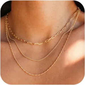CONRAN KREMIX Waterproof Gold Necklace Layered Necklaces for Women Non Tarnish,18k Gold Plated Stainless Steel Dainty Stack Thin Chain Necklace Set for Women Gifts Jewelry