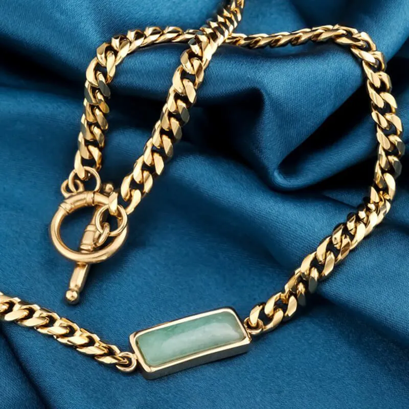 Cuban Link Aventurine Stainless Steel Necklace