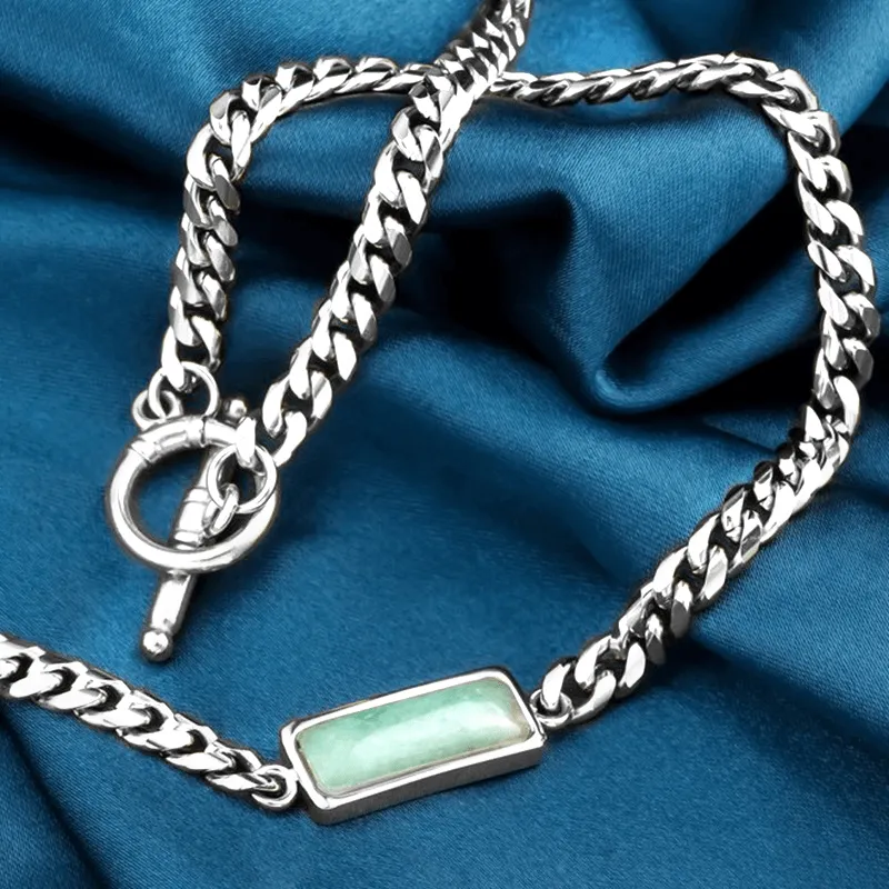 Cuban Link Aventurine Stainless Steel Necklace