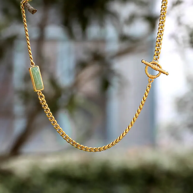 Cuban Link Aventurine Stainless Steel Necklace