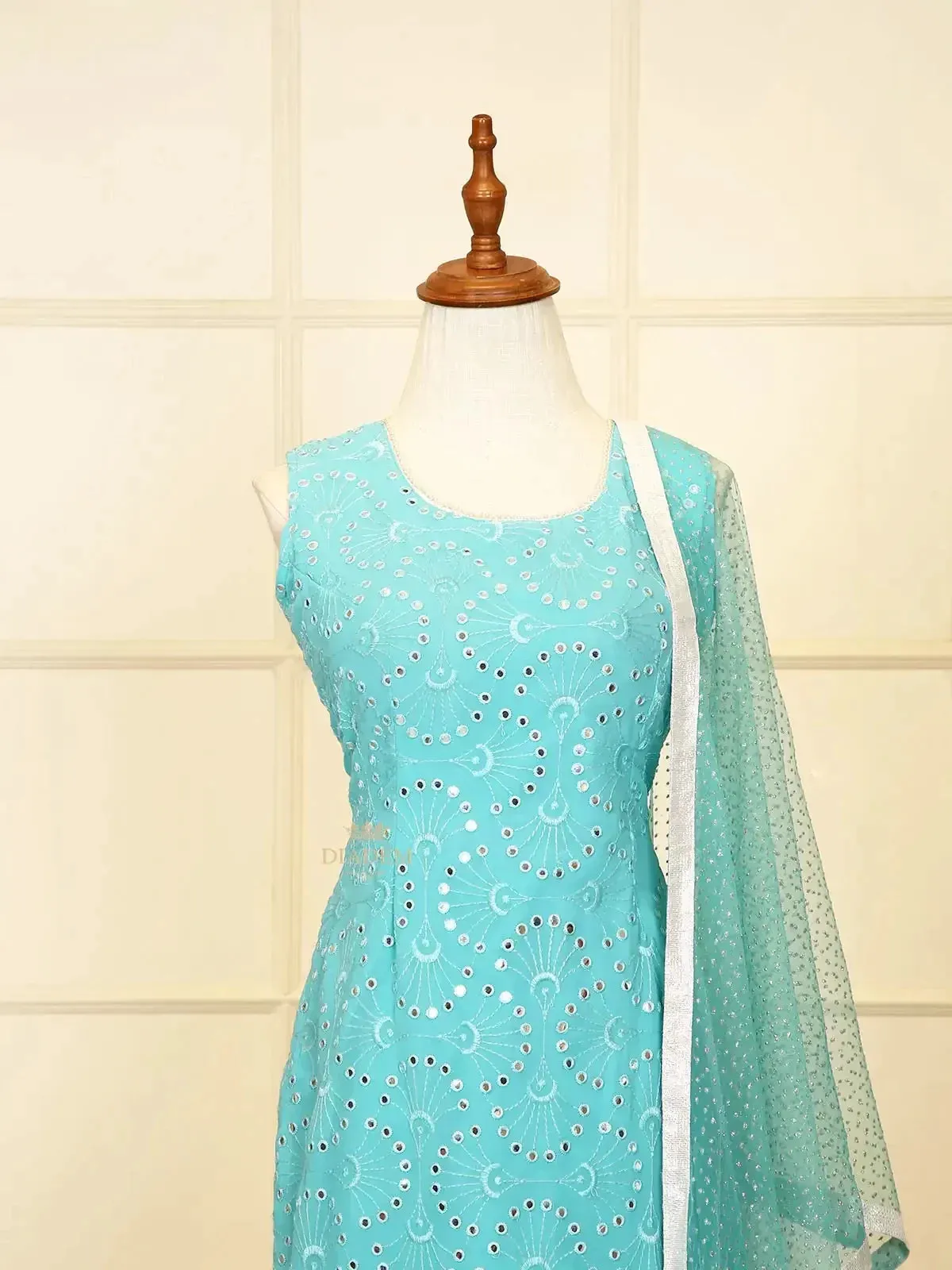 Cyan Blue Sharara Suit with Embroidered Top along with Dupatta