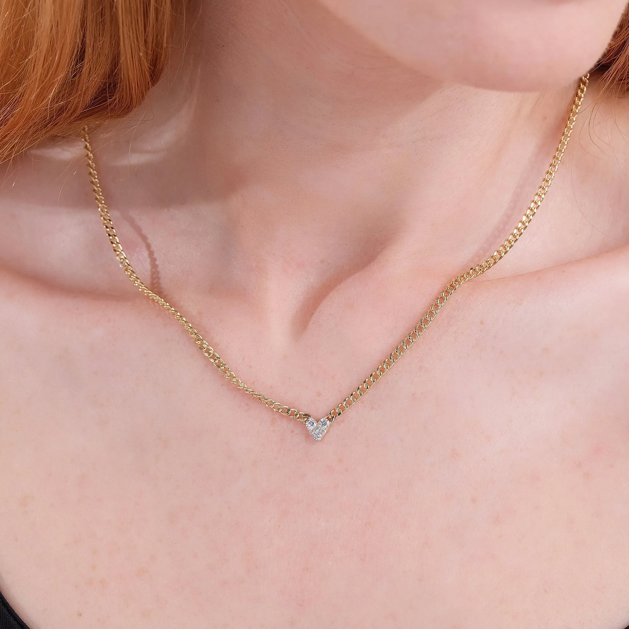 Dainty Diamond Heart Cuban Chain, Riley