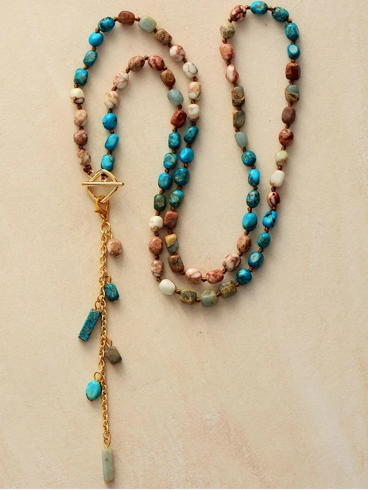 Dharran Blue Earthy Jasper Dangle Pendant Necklace